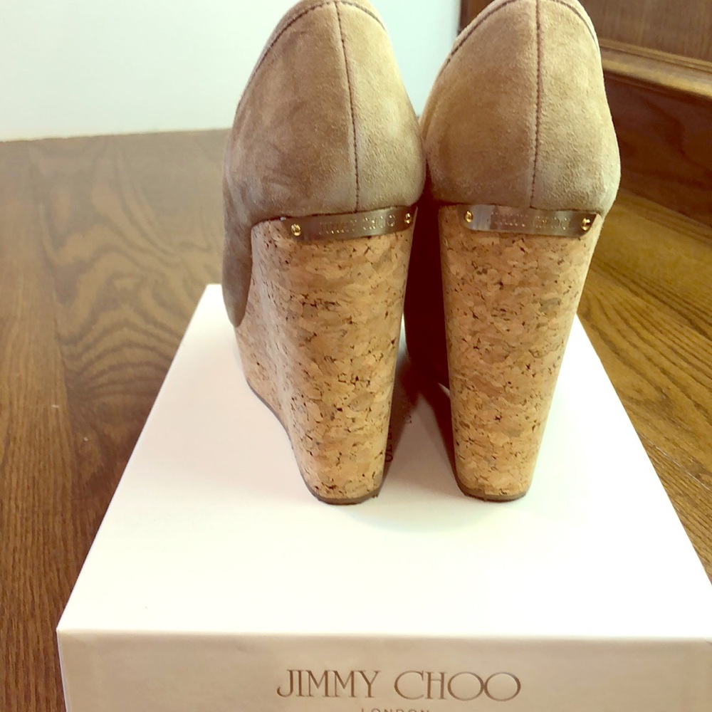 Jimmy Choo Size 38 Suede Nude Cork Wedges